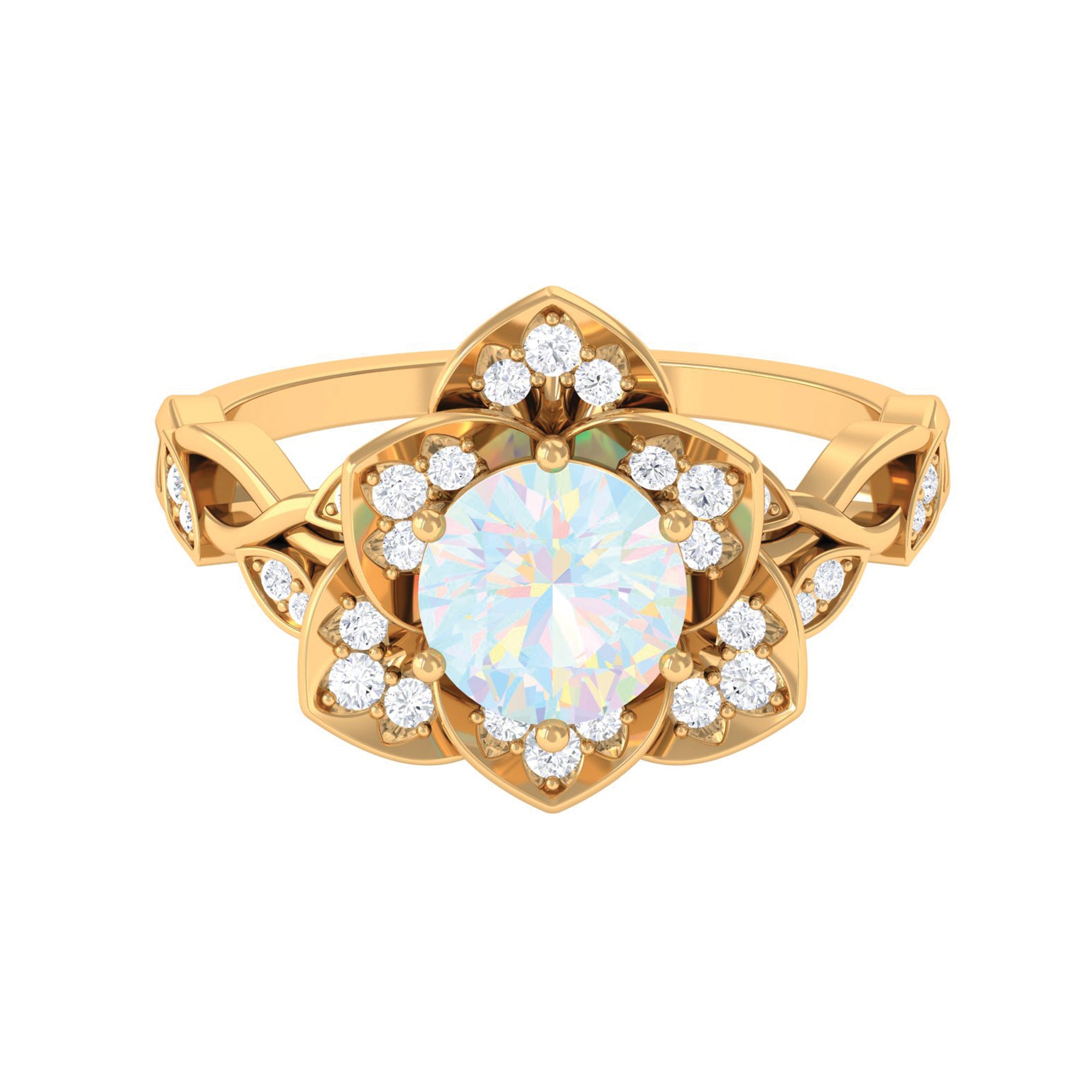 Ethiopian Opal Flower Engagement Ring with Diamond Accent Ethiopian Opal - ( AAA ) - Quality - Rosec Jewels