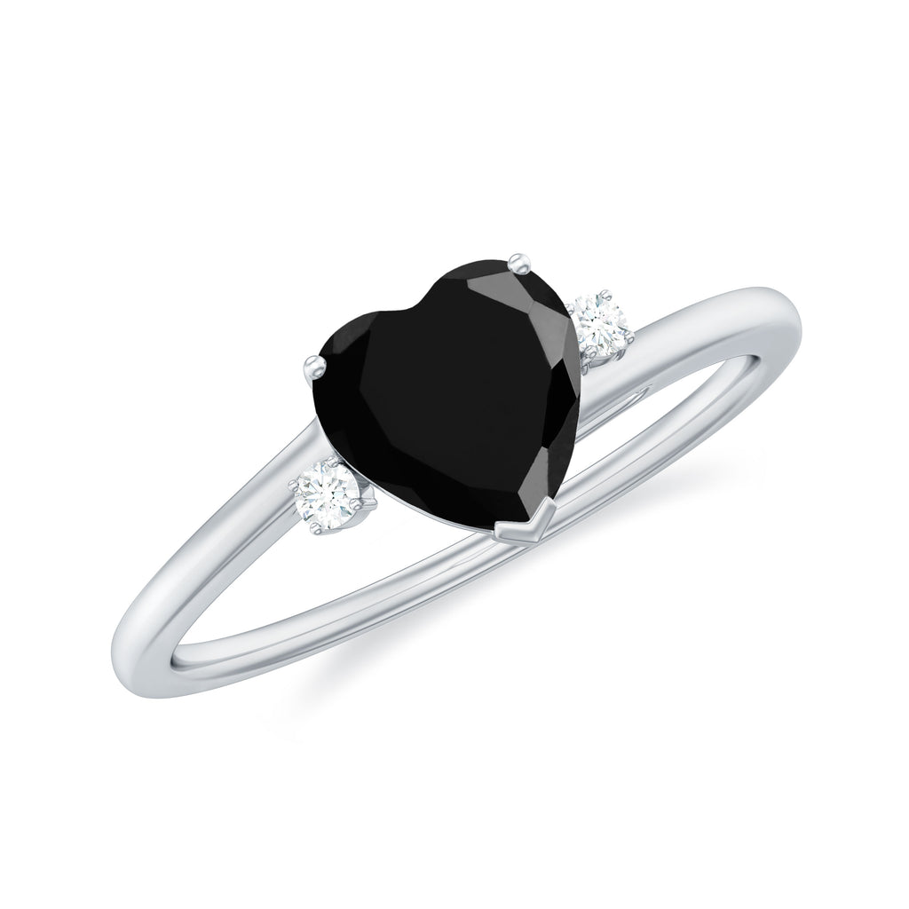 Heart Shape Solitaire Promise Ring with Lab Grown Black Diamond Lab Created Black Diamond - ( AAAA ) - Quality - Rosec Jewels