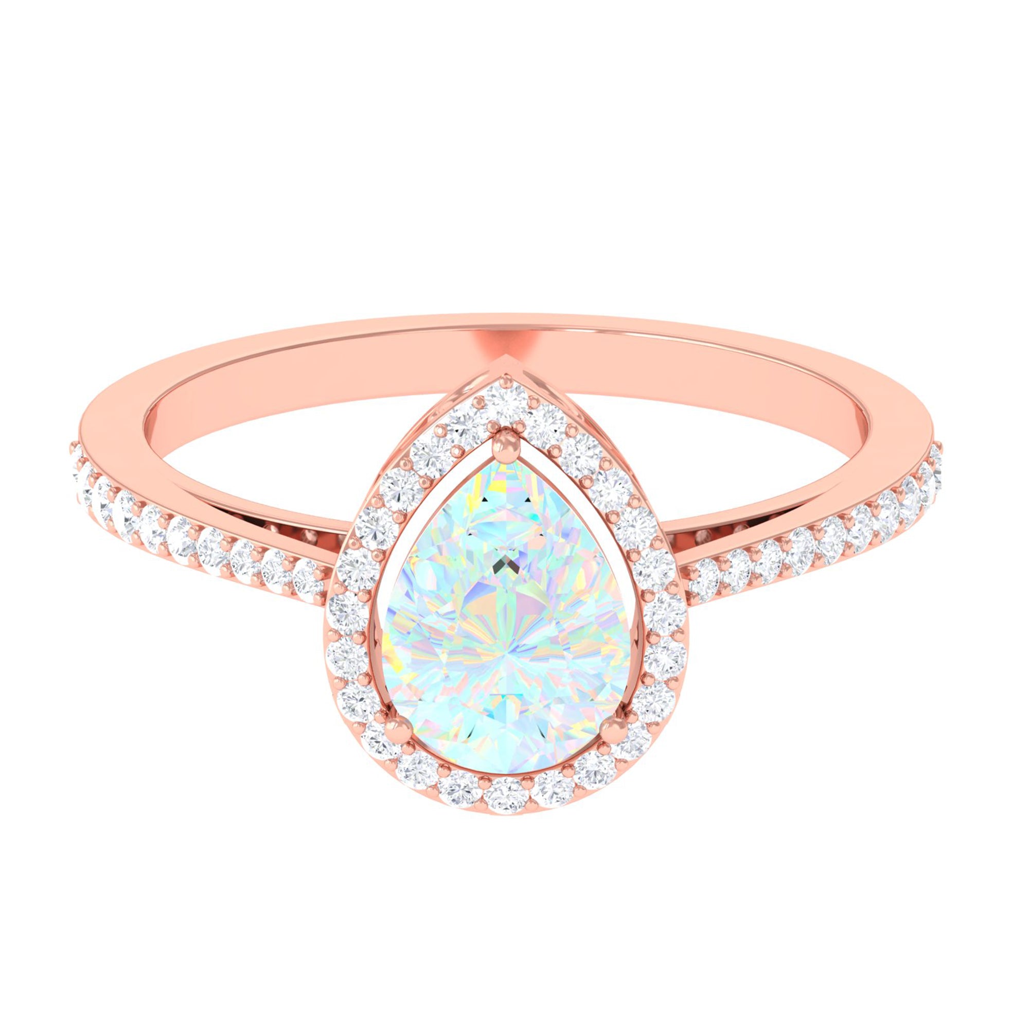 Pear Cut Ethiopian Opal and Diamond Halo Engagement Ring Ethiopian Opal - ( AAA ) - Quality - Rosec Jewels