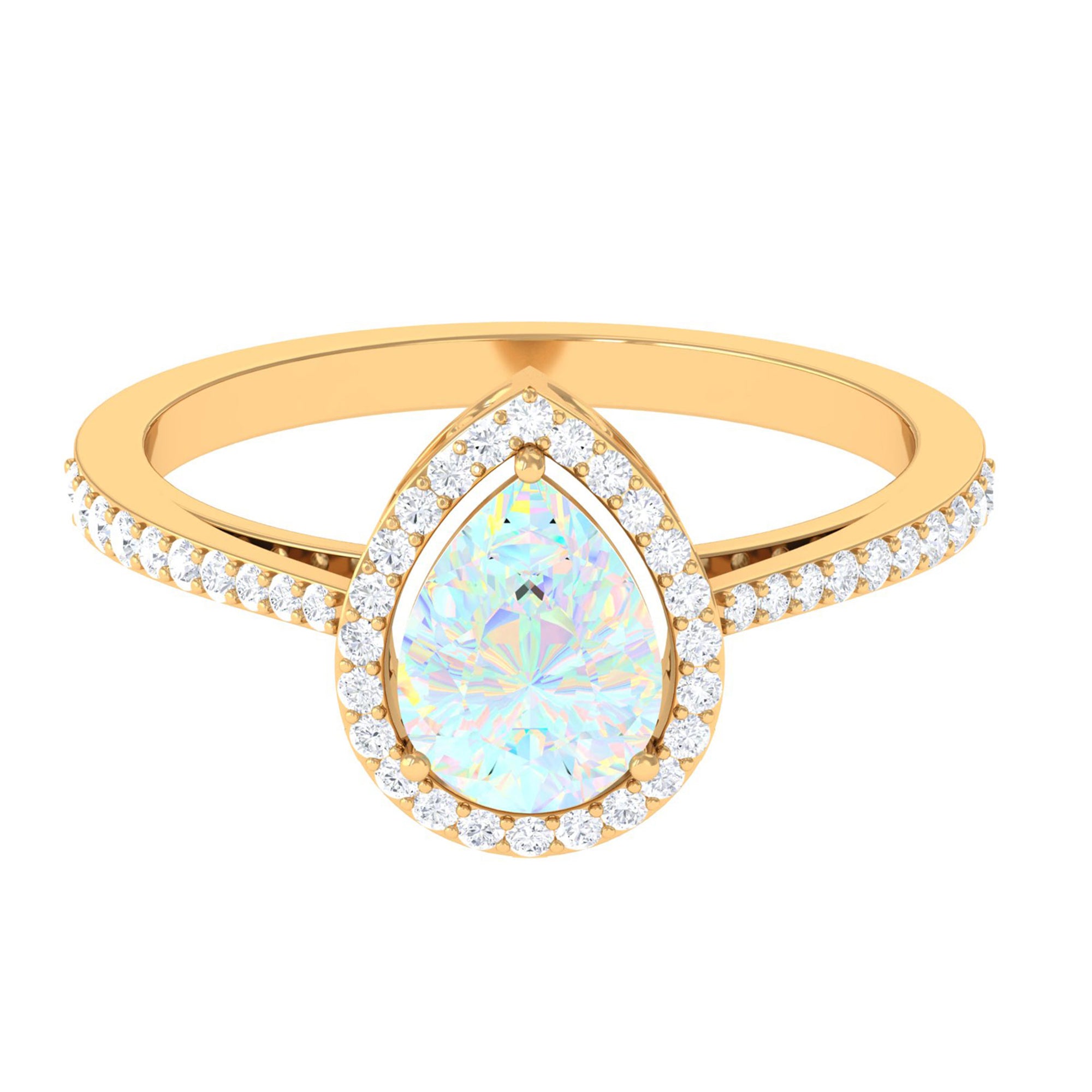 Pear Cut Ethiopian Opal and Diamond Halo Engagement Ring Ethiopian Opal - ( AAA ) - Quality - Rosec Jewels