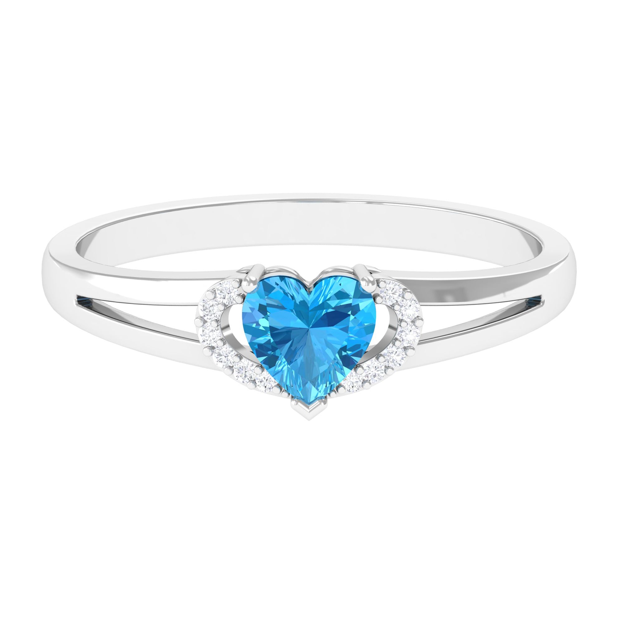 Heart Shape Swiss Blue Topaz Promise Ring with Diamond Swiss Blue Topaz - ( AAA ) - Quality - Rosec Jewels