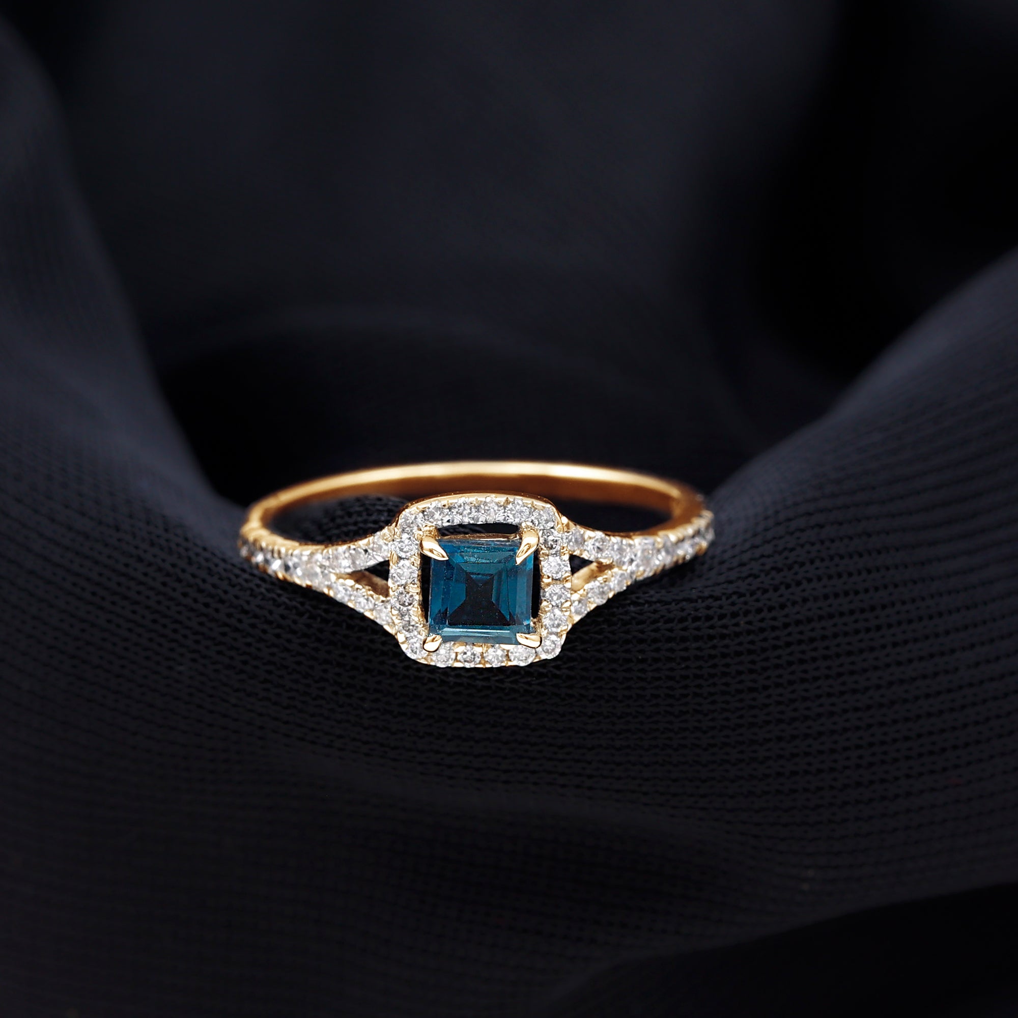 1 CT Designer London Blue Topaz and Diamond Accent Engagement Ring London Blue Topaz - ( AAA ) - Quality - Rosec Jewels