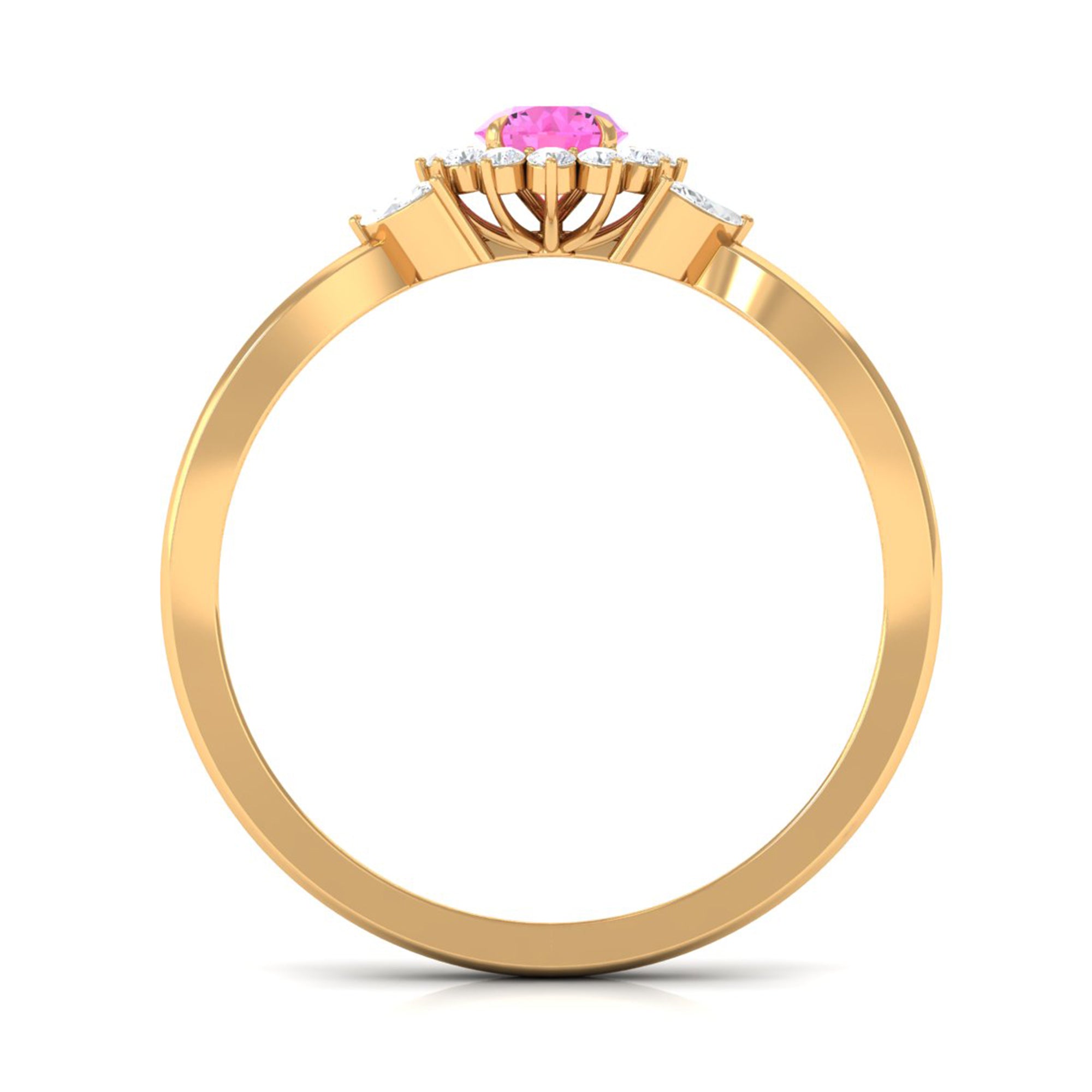 Pink Sapphire and Diamond Flower Engagement Ring with Split Shank Pink Sapphire - ( AAA ) - Quality - Rosec Jewels