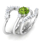 Round Peridot Designer Trio Wedding Ring Set with Diamond Peridot - ( AAA ) - Quality - Rosec Jewels
