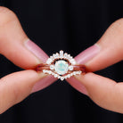 Ethiopian Opal Designer Trio Wedding Ring Set with Diamond Ethiopian Opal - ( AAA ) - Quality - Rosec Jewels