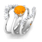 Fire Opal Designer Trio Wedding Ring Set with Moissanite Fire Opal - ( AAA ) - Quality - Rosec Jewels