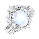 Round Moonstone Designer Trio Wedding Ring Set with Diamond Moonstone - ( AAA ) - Quality - Rosec Jewels