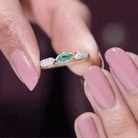 Marquise Cut Real Emerald East West Promise Ring with Diamond Emerald - ( AAA ) - Quality - Rosec Jewels