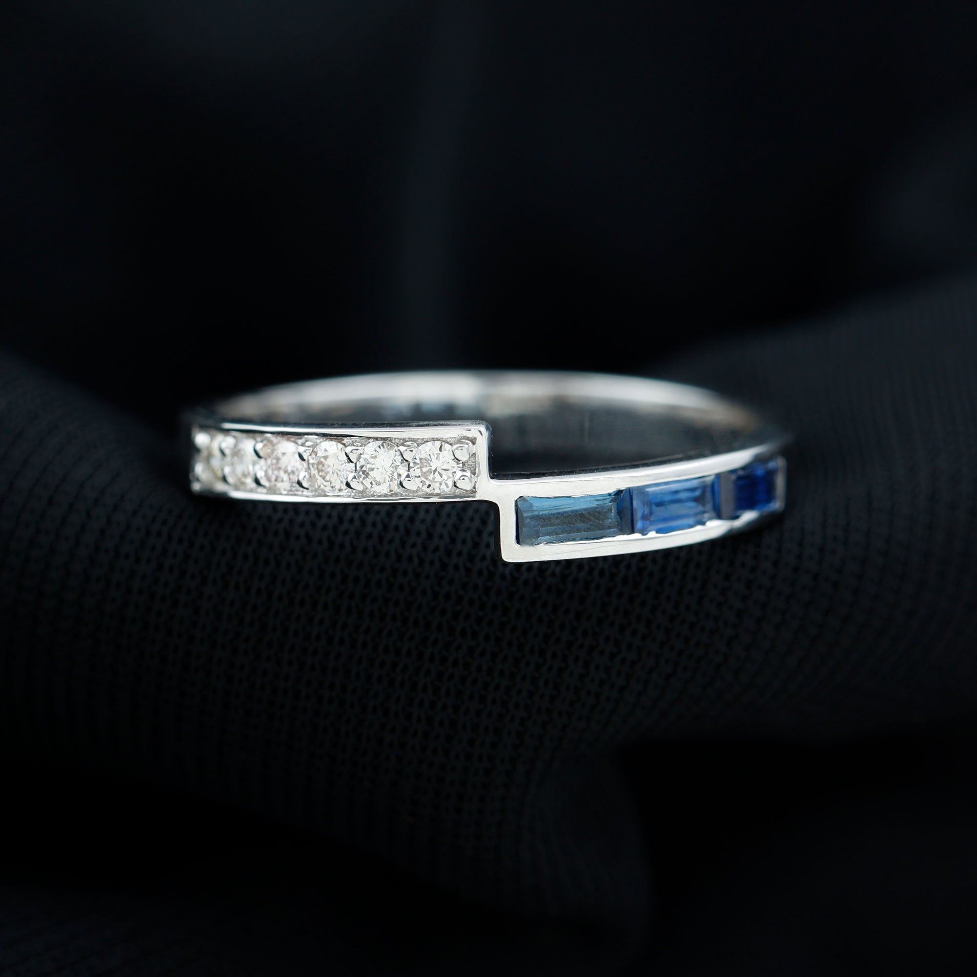 Blue Sapphire and Diamond Band Ring Blue Sapphire - ( AAA ) - Quality - Rosec Jewels