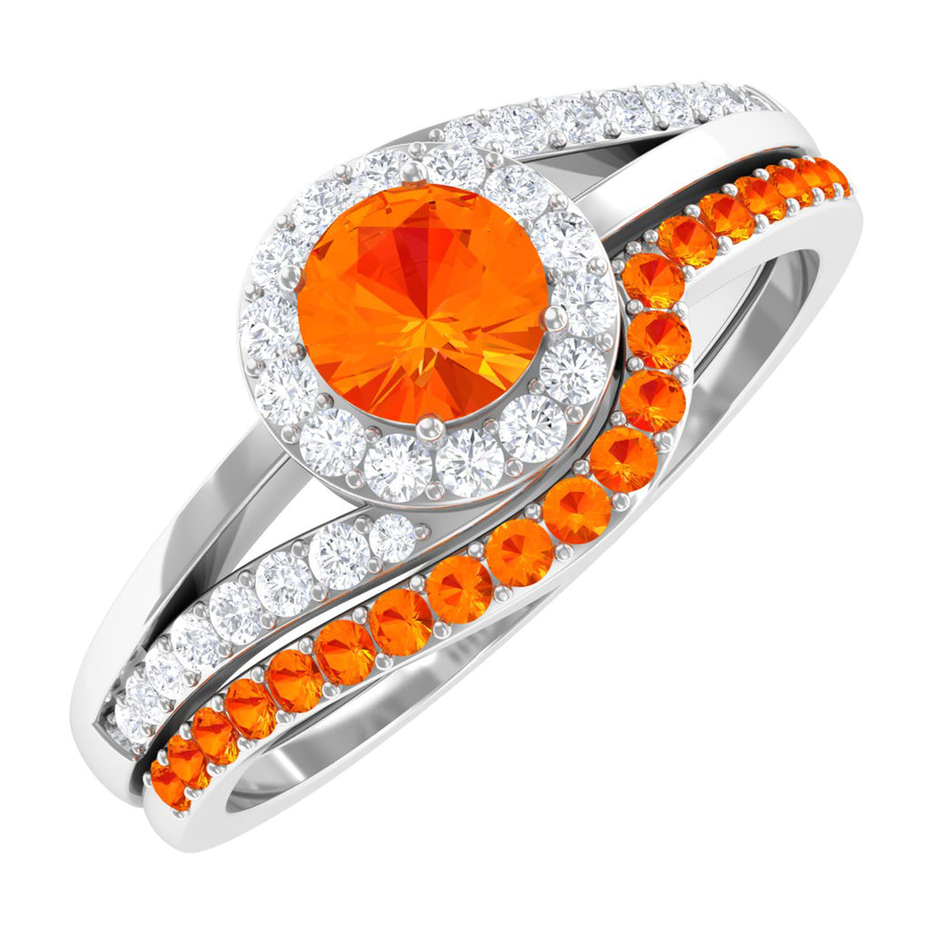 Minimal Lab Grown Orange Sapphire Engagement Ring with Enhancer Band Lab Created Orange Sapphire - ( AAAA ) - Quality - Rosec Jewels