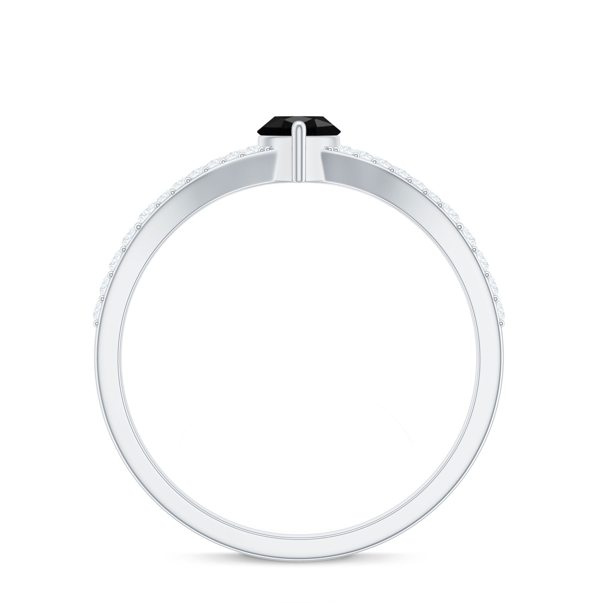 1 Ct Black Onyx Split Shank Engagement Ring with Diamond Black Onyx - ( AAA ) - Quality - Rosec Jewels