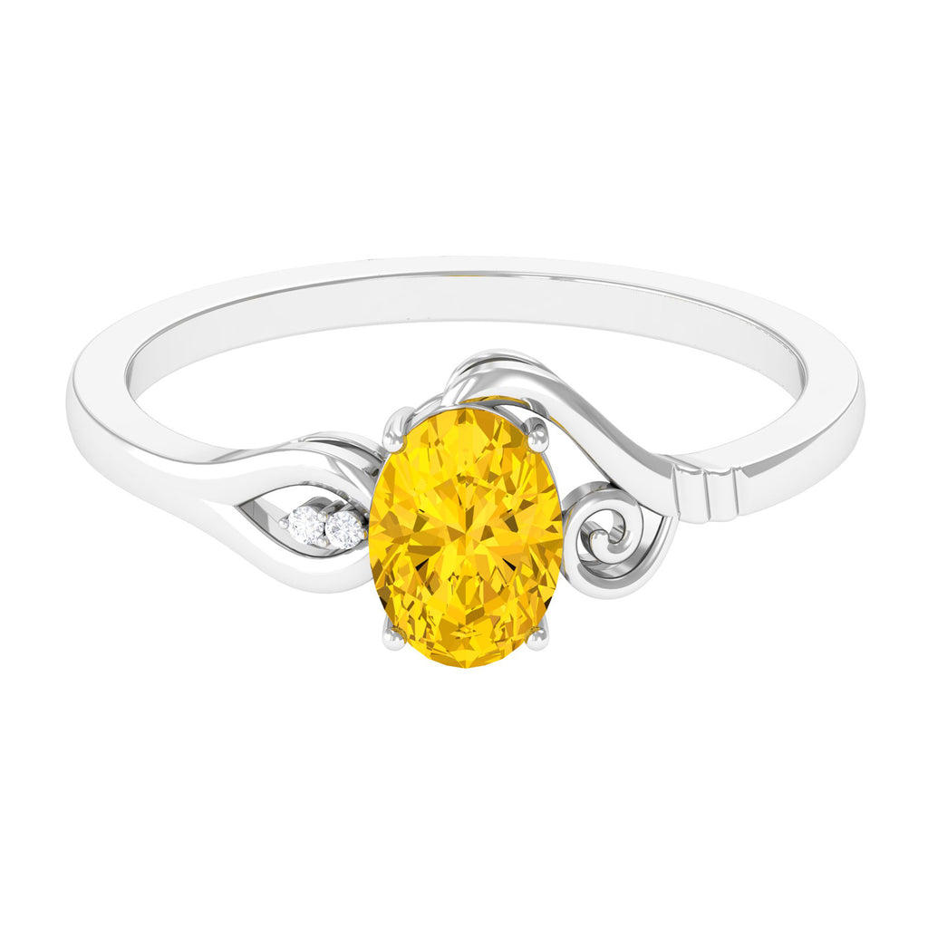 1 CT Oval Cut Solitaire Yellow Sapphire Unique Engagement Ring with Diamond Yellow Sapphire - ( AAA ) - Quality - Rosec Jewels