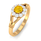 Split Shank Yellow Sapphire and Diamond Halo Engagement Ring Yellow Sapphire - ( AAA ) - Quality - Rosec Jewels