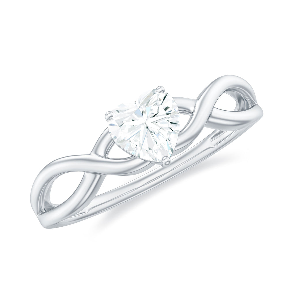 Heart Shape Lab Grown Diamond Solitaire Promise Ring in Crossover Shank Lab Grown Diamond - ( EF-VS ) - Color and Clarity - Rosec Jewels