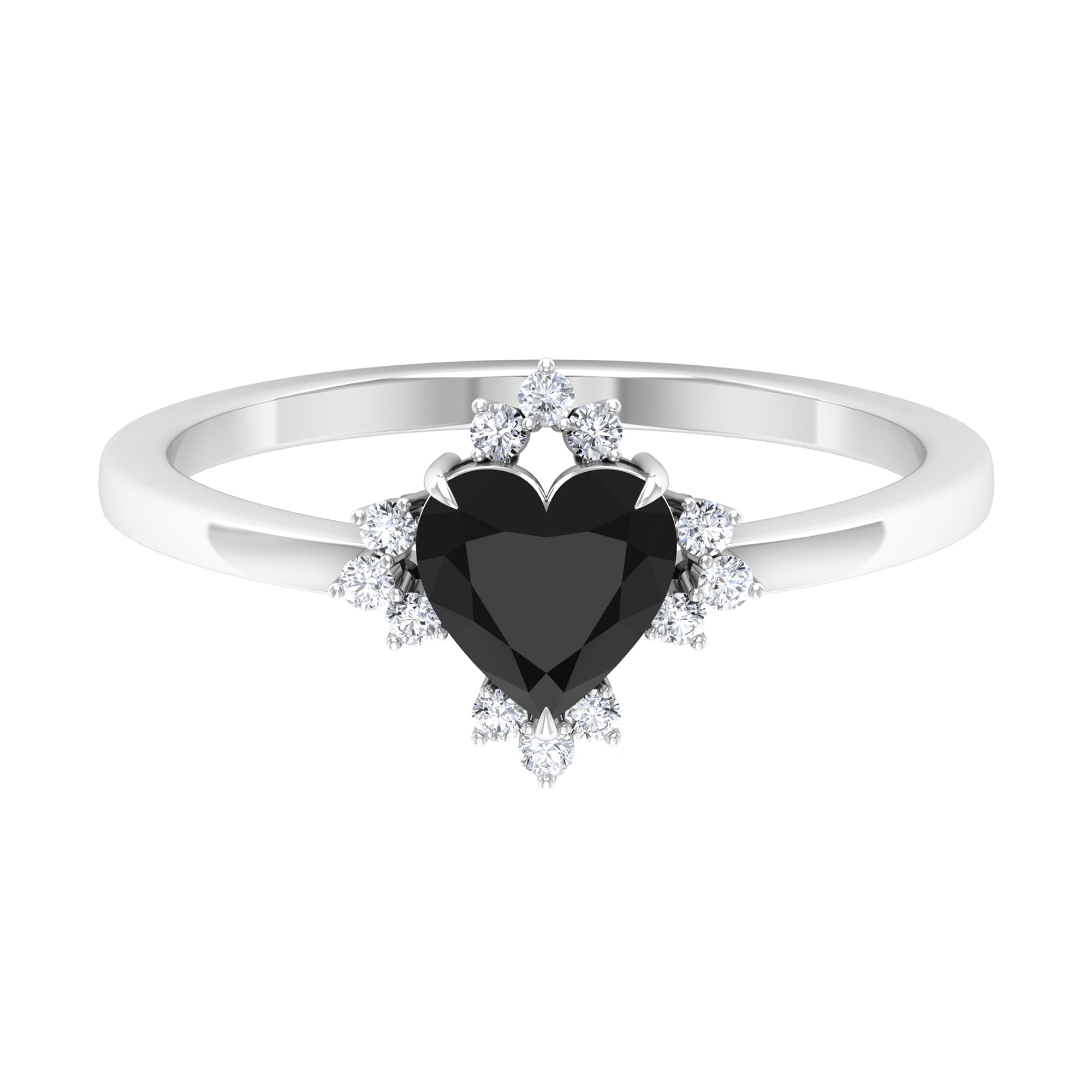 Heart Shape Black Onyx Promise Ring with Diamond Accent Black Onyx - ( AAA ) - Quality - Rosec Jewels