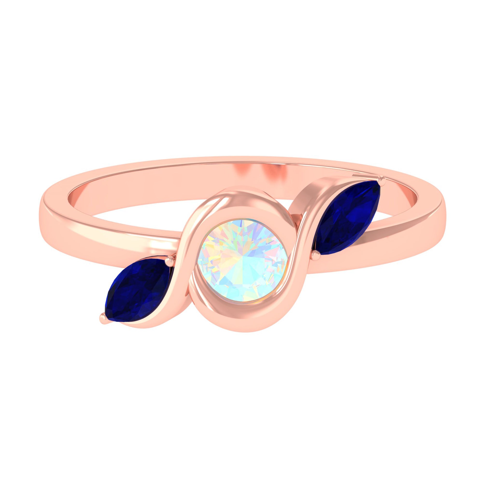 Minimal Ethiopian Opal and Blue Sapphire Leaf Promise Ring Ethiopian Opal - ( AAA ) - Quality - Rosec Jewels