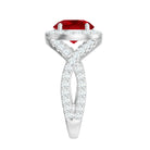 Round Created Ruby Crossover Engagement Ring With Moissanite Lab Created Ruby - ( AAAA ) - Quality - Rosec Jewels