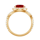 Round Created Ruby Crossover Engagement Ring With Moissanite Lab Created Ruby - ( AAAA ) - Quality - Rosec Jewels