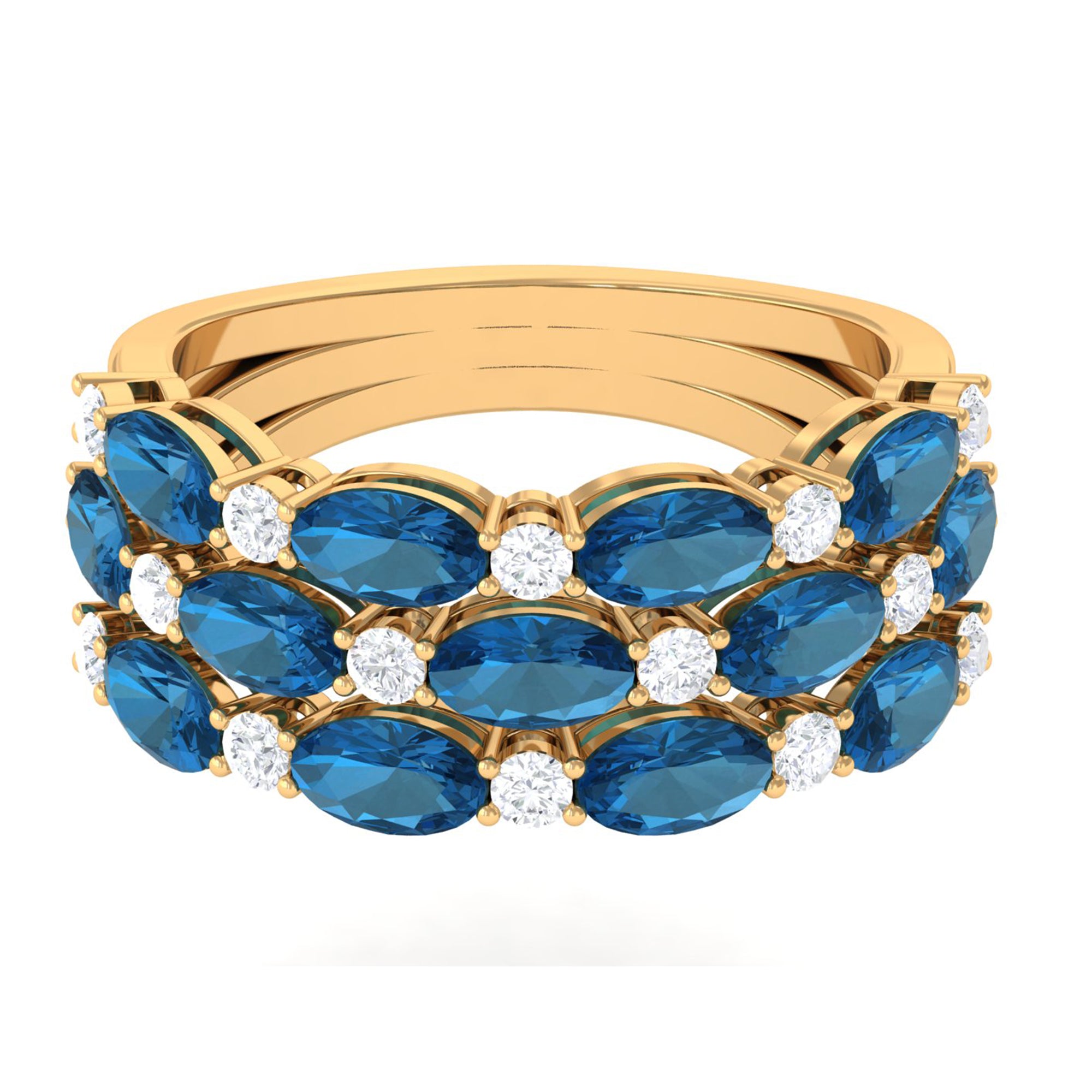 3 CT Oval London Blue Topaz Three Row Wedding Band Ring with Diamond London Blue Topaz - ( AAA ) - Quality - Rosec Jewels