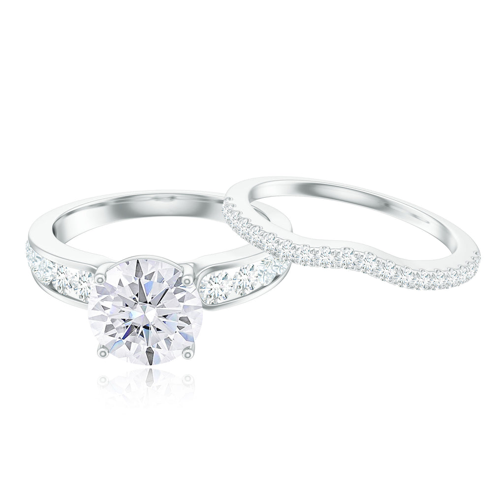 3.5 CT Round Moissanite Solitaire Bridal Ring Set in Gold Moissanite - ( D-VS1 ) - Color and Clarity - Rosec Jewels