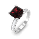 3.25 CT Asscher Cut Garnet Solitaire Engagement Ring with Diamond Garnet - ( AAA ) - Quality - Rosec Jewels
