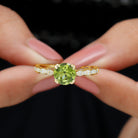 Double Prong Set Peridot Solitaire Ring with Diamond Side Stones Peridot - ( AAA ) - Quality - Rosec Jewels
