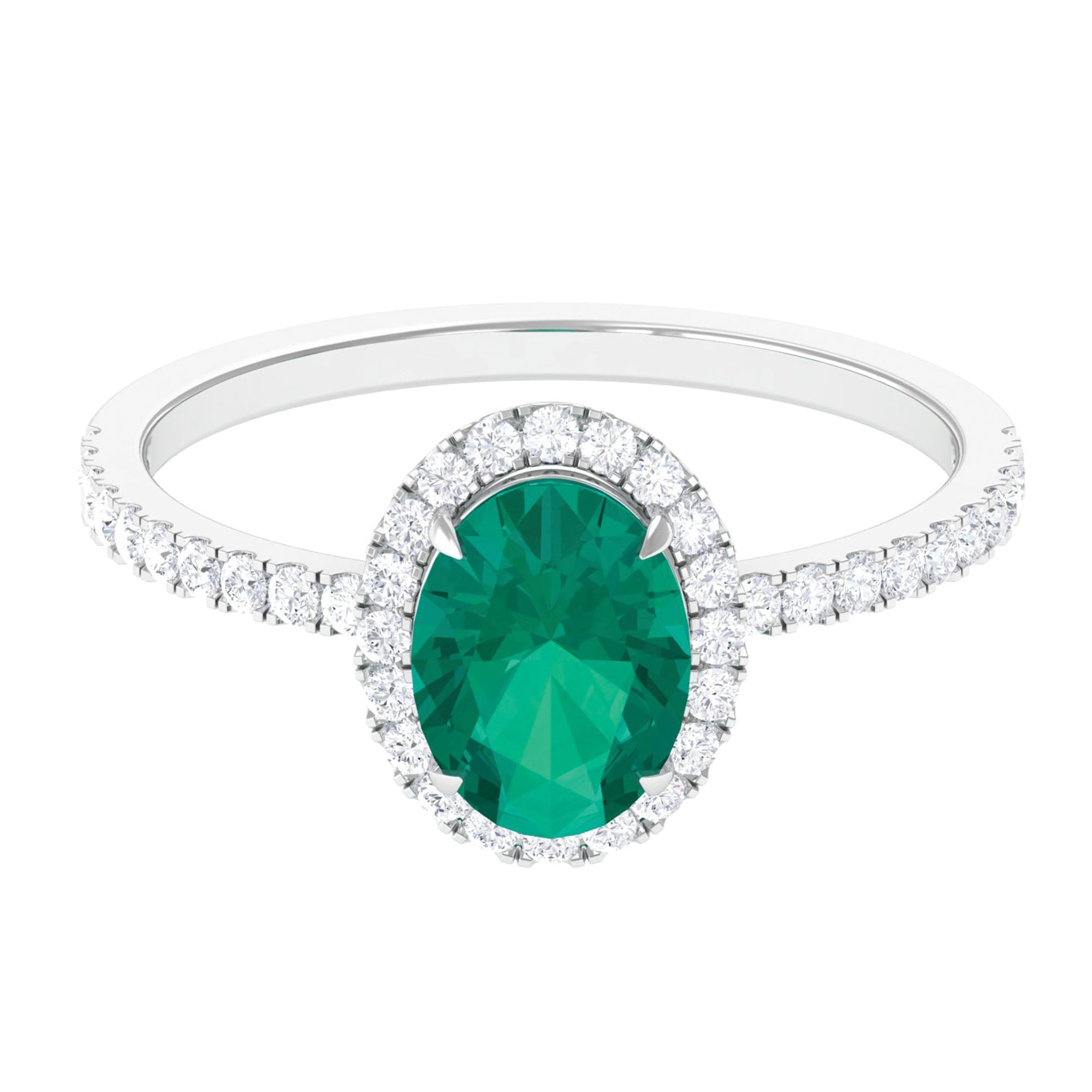 1.75 CT Oval shape Emerald Cocktail Engagement Ring with Diamond Accent Emerald - ( AAA ) - Quality - Rosec Jewels