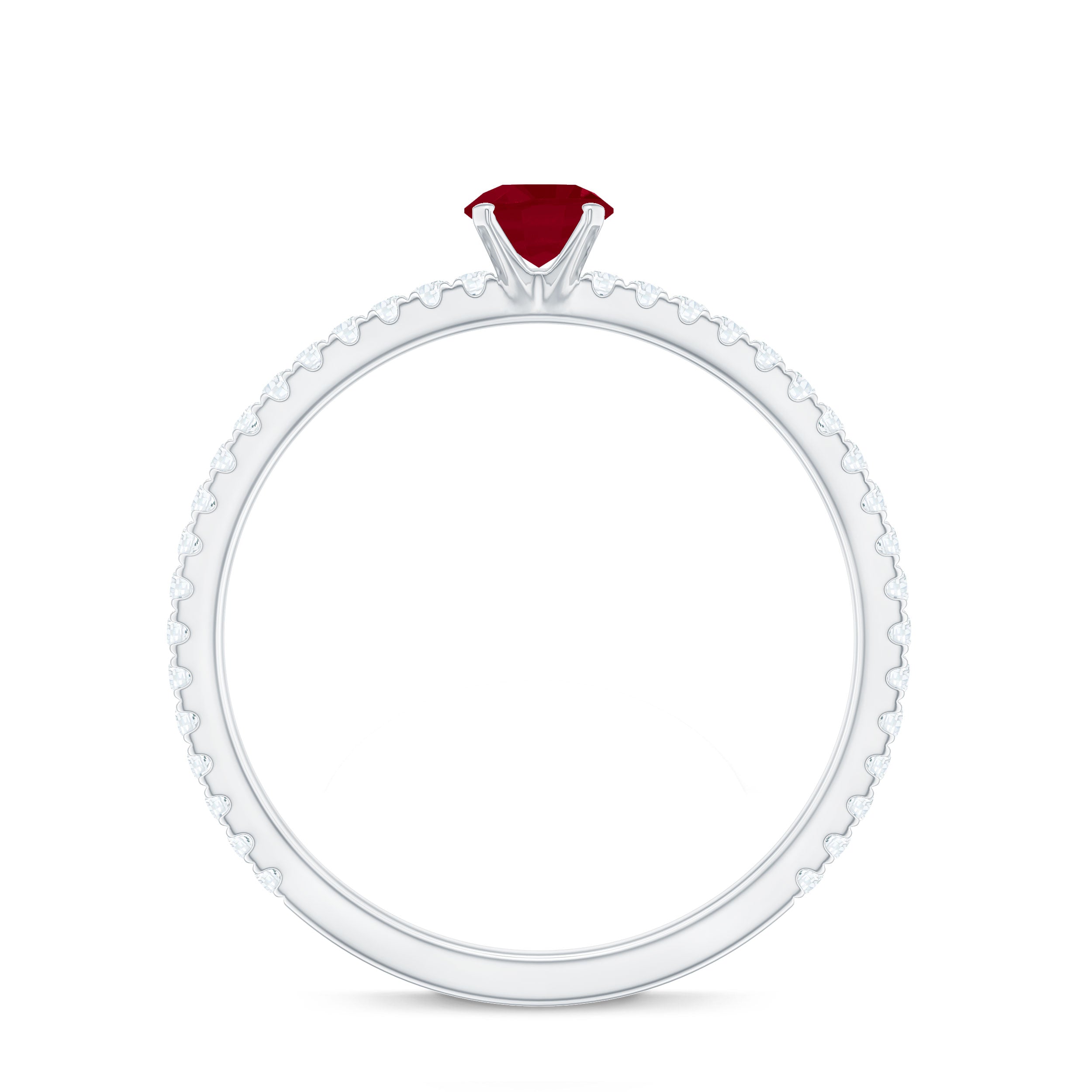 Round Shape Ruby Dainty Solitaire Ring with Diamond Ruby - ( AAA ) - Quality - Rosec Jewels
