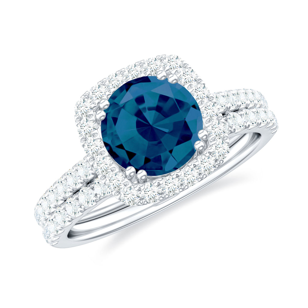 2.25 CT London Blue Topaz and Diamond Bridal Ring Set London Blue Topaz - ( AAA ) - Quality - Rosec Jewels
