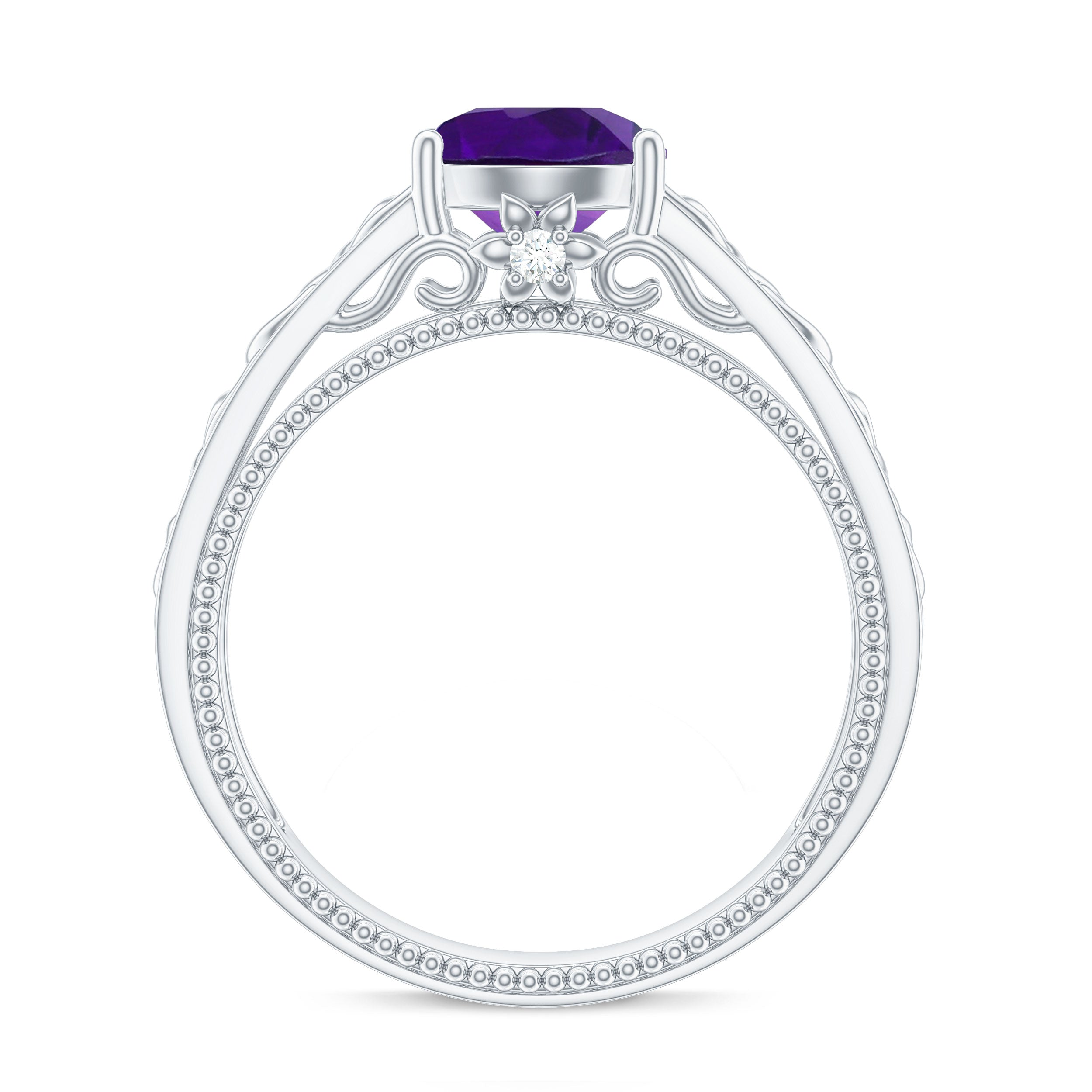 1.25 CT Amethyst Celtic Solitaire Band with Diamond Amethyst - ( AAA ) - Quality - Rosec Jewels