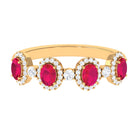 1.25 CT Oval Cut Ruby Anniversary Ring with Diamond Halo Ruby - ( AAA ) - Quality - Rosec Jewels
