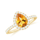 1.5 CT Citrine Teardrop Ring with Diamond Halo Citrine - ( AAA ) - Quality - Rosec Jewels