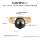 8 CT Real Tahitian Pearl Solitaire Ring with Diamond Tahitian pearl - ( AAA ) - Quality - Rosec Jewels