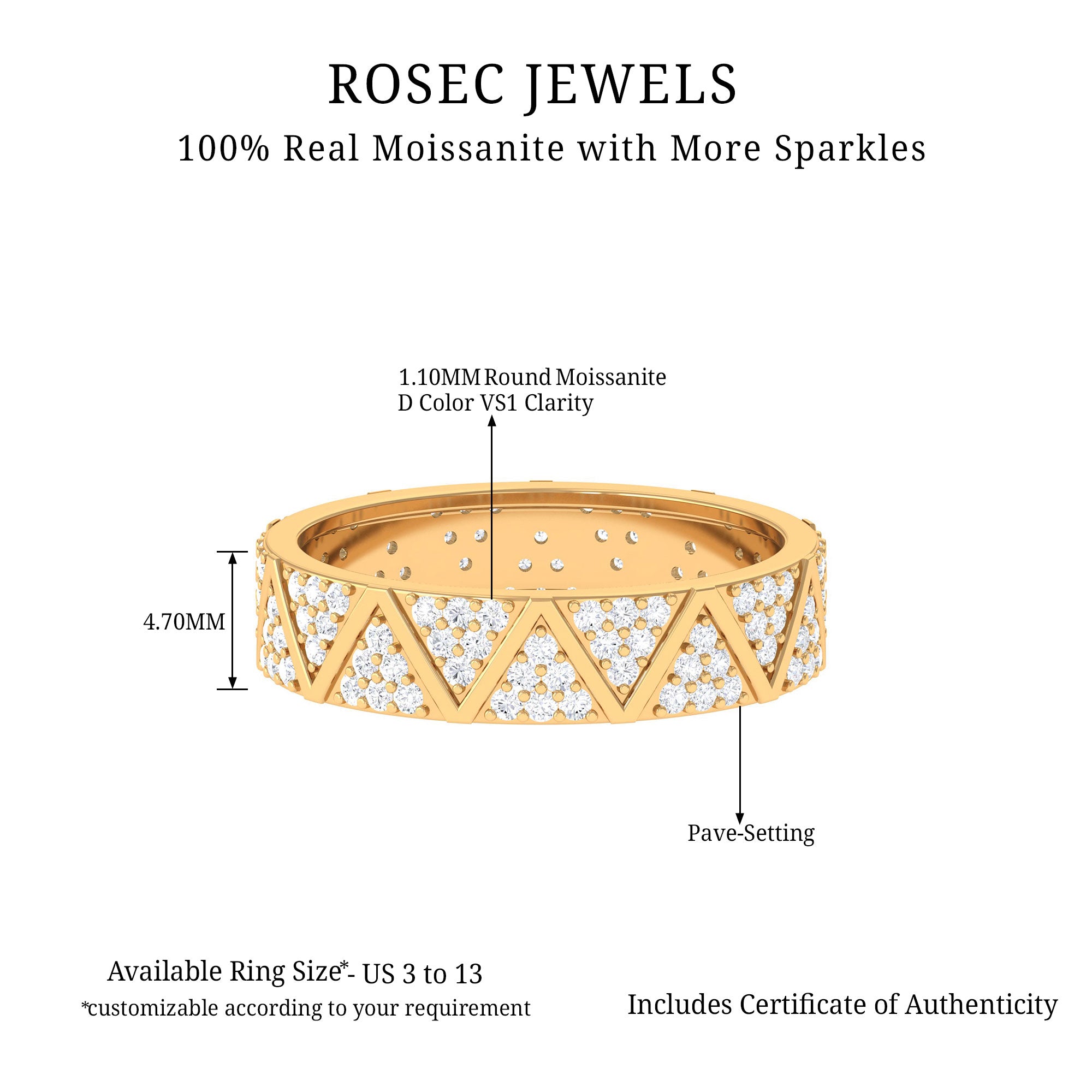 1.25 CT Natural Diamond Classic Wide Band Ring in Gold Diamond - ( HI-SI ) - Color and Clarity - Rosec Jewels