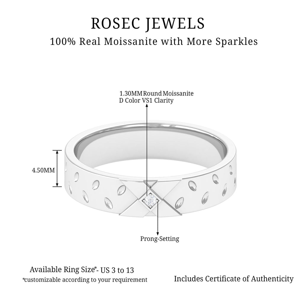 Two Tone Cross Wedding Band with Moissanite Moissanite - ( D-VS1 ) - Color and Clarity - Rosec Jewels
