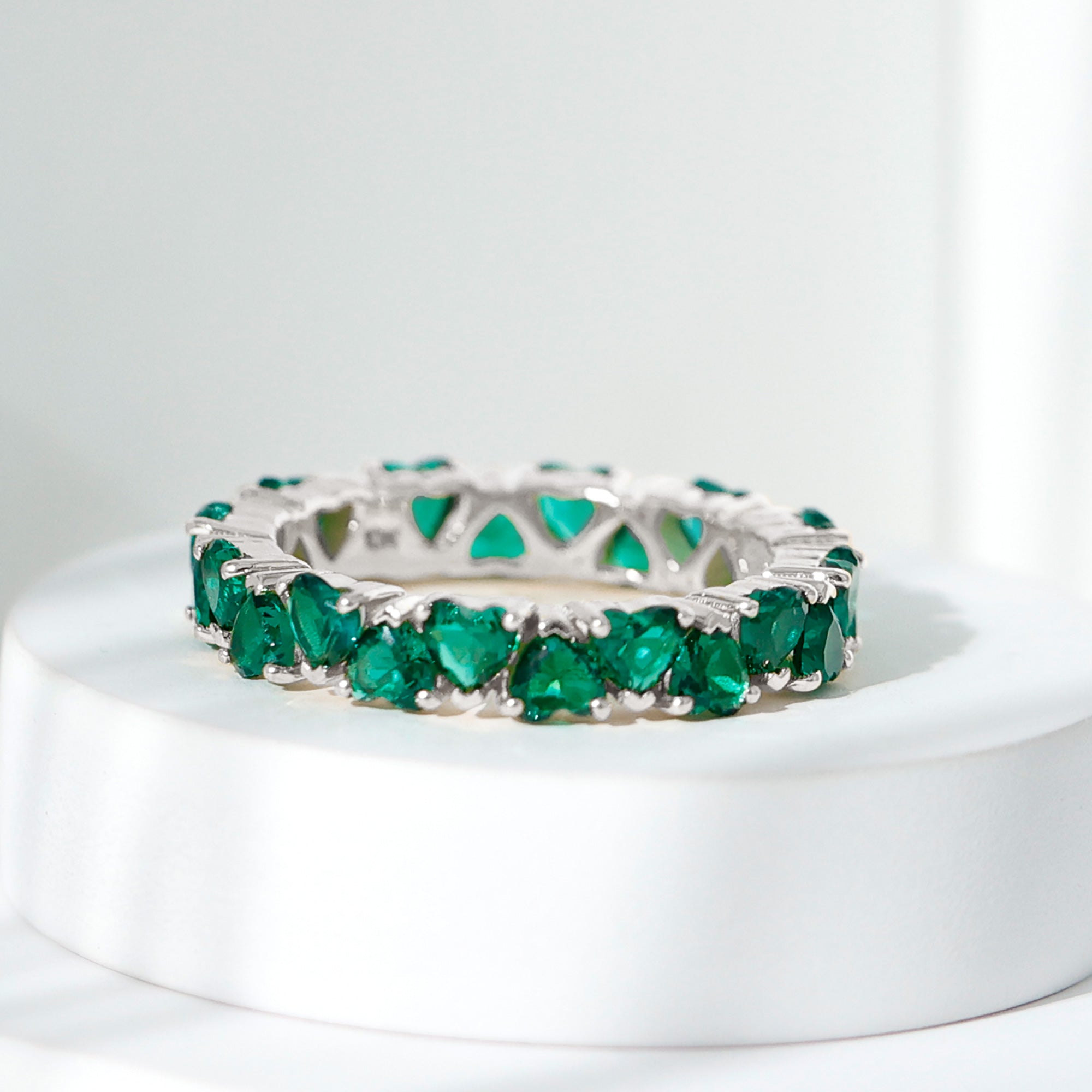 Claw Set Lab-Created Emerald Heart Eternity Band Ring in Gold Lab Created Emerald - ( AAAA ) - Quality - Rosec Jewels