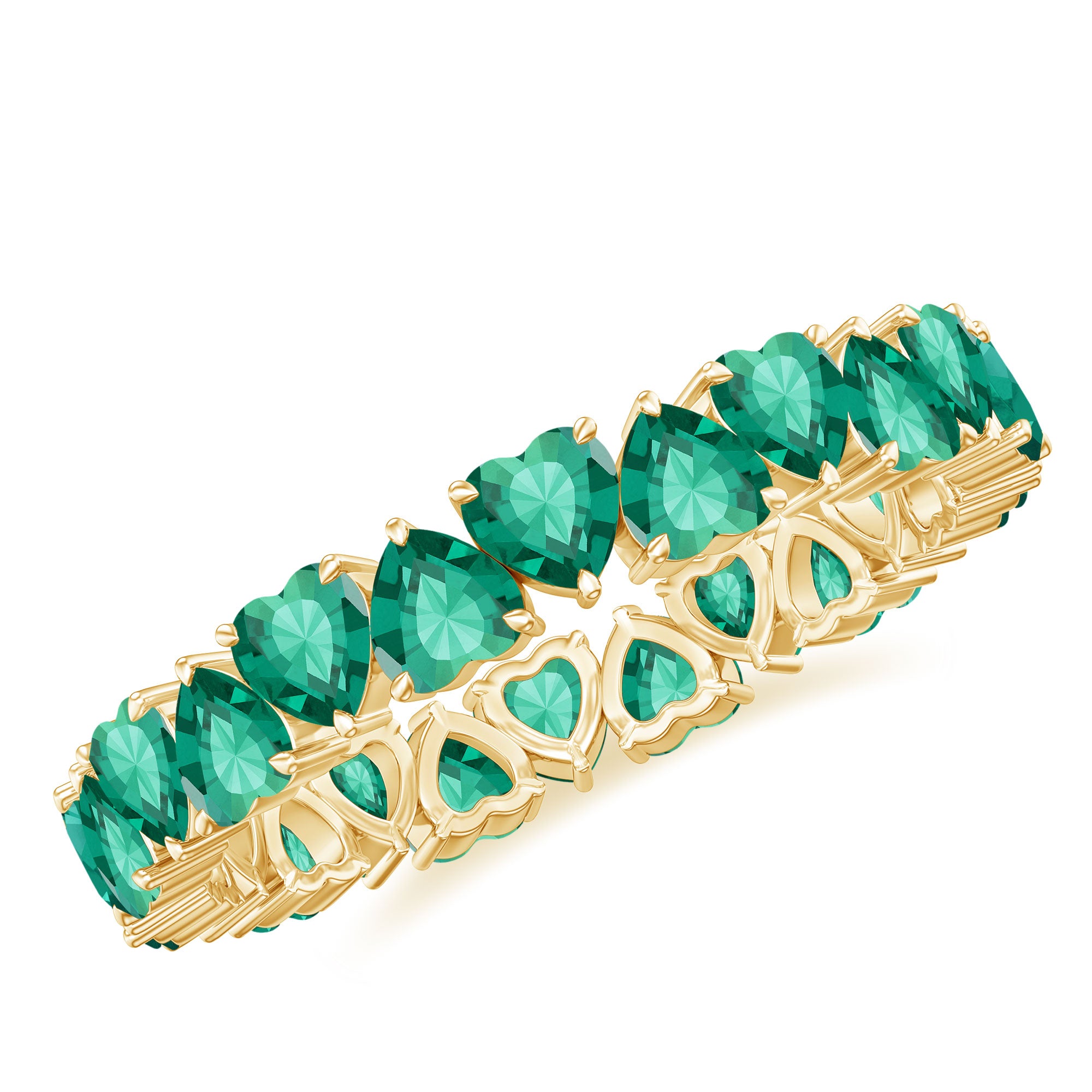 Claw Set Lab-Created Emerald Heart Eternity Band Ring in Gold Lab Created Emerald - ( AAAA ) - Quality - Rosec Jewels