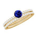 Lab Grown Blue Sapphire Engagement Ring with Diamond Wedding Band Lab Created Blue Sapphire - ( AAAA ) - Quality - Rosec Jewels