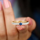 Lab Grown Blue Sapphire Engagement Ring with Diamond Wedding Band Lab Created Blue Sapphire - ( AAAA ) - Quality - Rosec Jewels