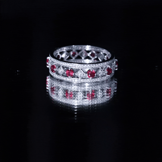 2.25 CT Created Ruby and Moissanite Vintage Wedding Band Ring Lab Created Ruby - ( AAAA ) - Quality - Rosec Jewels