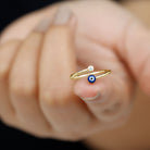 Bezel Set Moissanite and Enameled Evil Eye Wrap Ring in Gold Moissanite - ( D-VS1 ) - Color and Clarity - Rosec Jewels