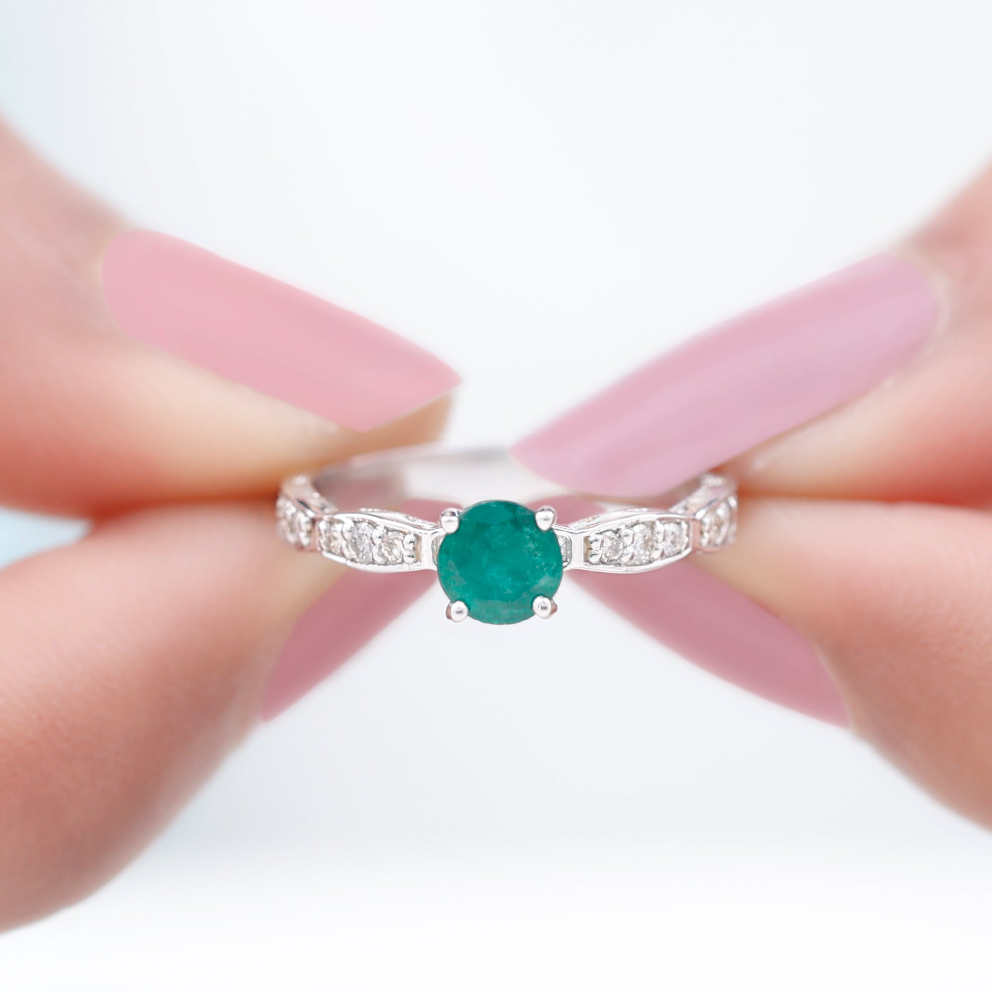 3/4 CT Emerald Solitaire Ring with Diamond Emerald - ( AAA ) - Quality - Rosec Jewels