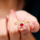 Vintage Inspired Created Ruby and Diamond Wedding Band Ring Lab Created Ruby - ( AAAA ) - Quality - Rosec Jewels