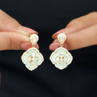 Flower Drop Earrings with Polki Diamond and Enamel - Rosec Jewels