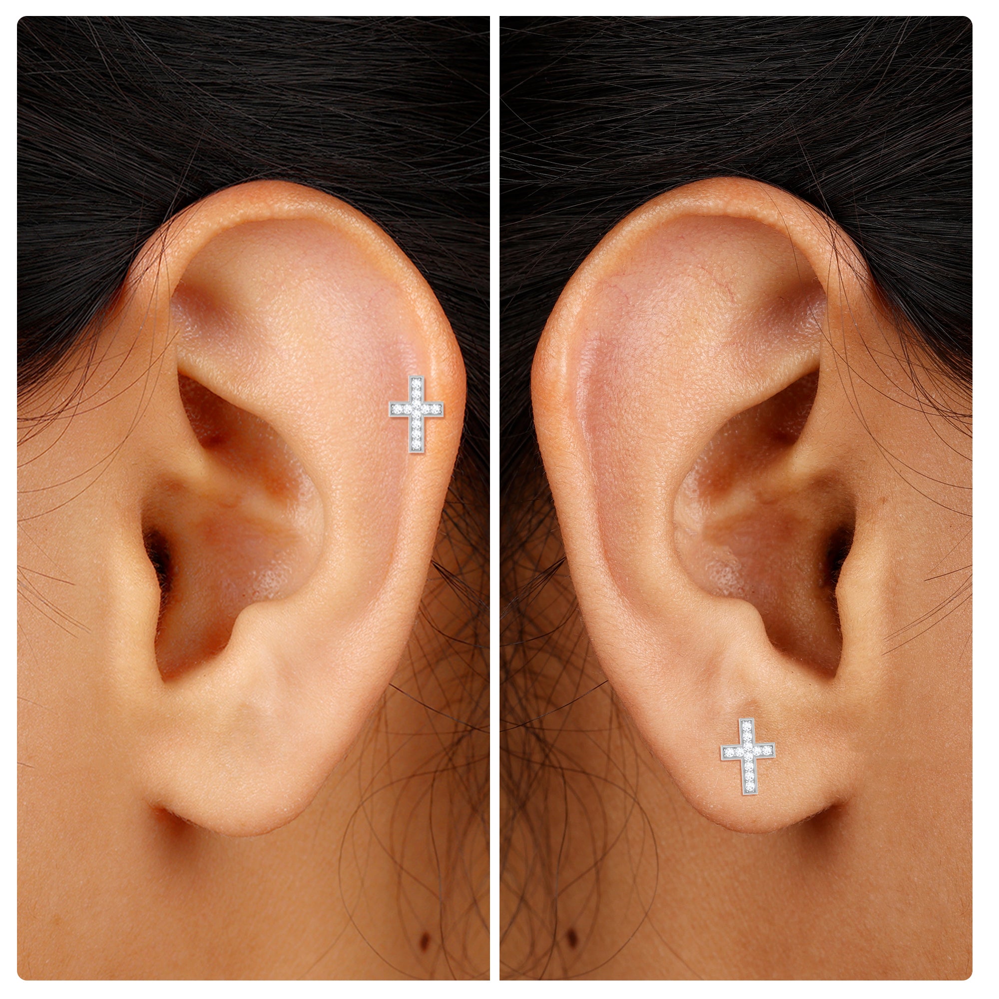 Minimalist Moissanite Gold Cross Earring for Helix Piercing Moissanite - ( D-VS1 ) - Color and Clarity - Rosec Jewels