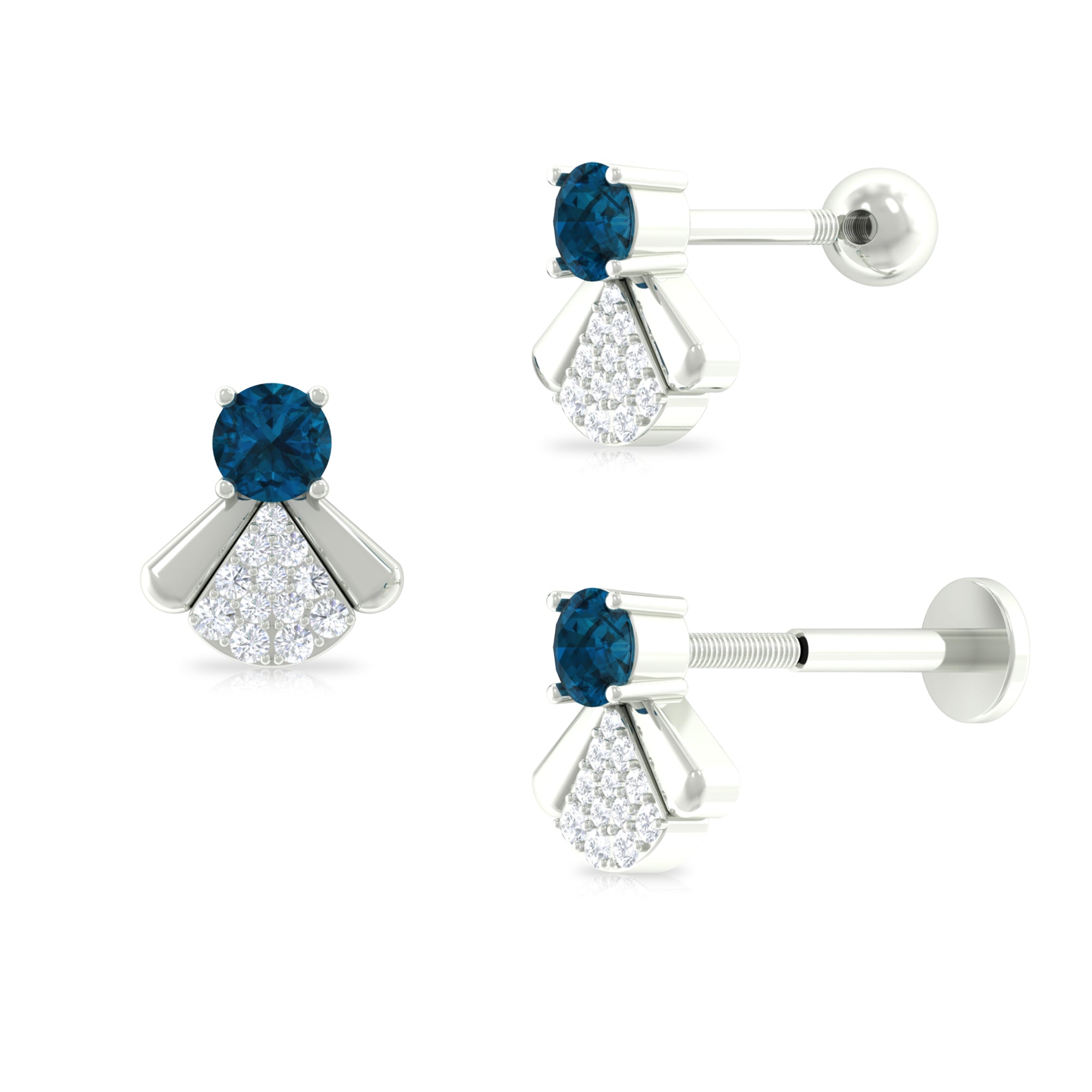 Real London Blue Topaz Fly Earring with Moissanite London Blue Topaz - ( AAA ) - Quality - Rosec Jewels