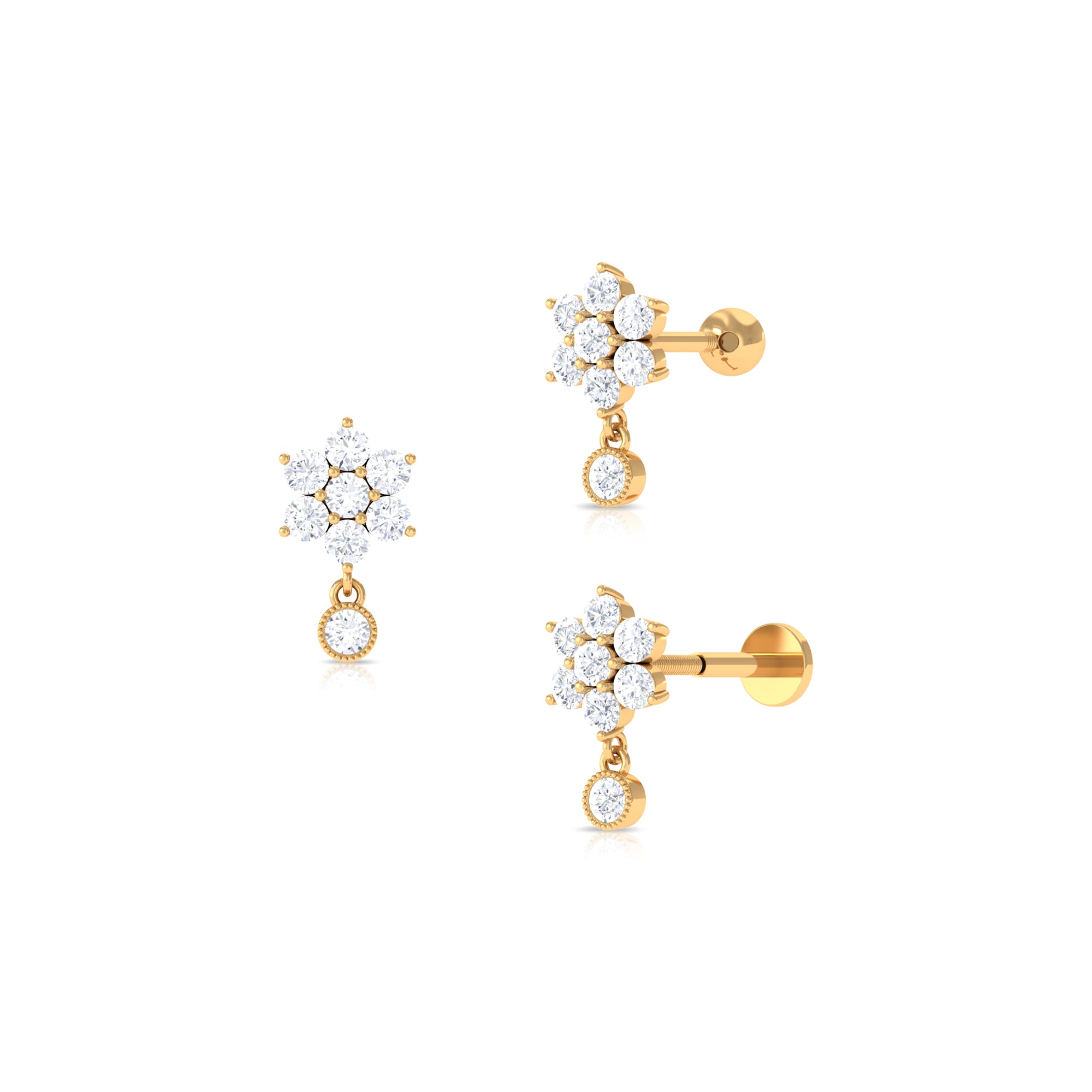 Moissanite Floral Drop Earring for Cartilage Piercing Moissanite - ( D-VS1 ) - Color and Clarity - Rosec Jewels