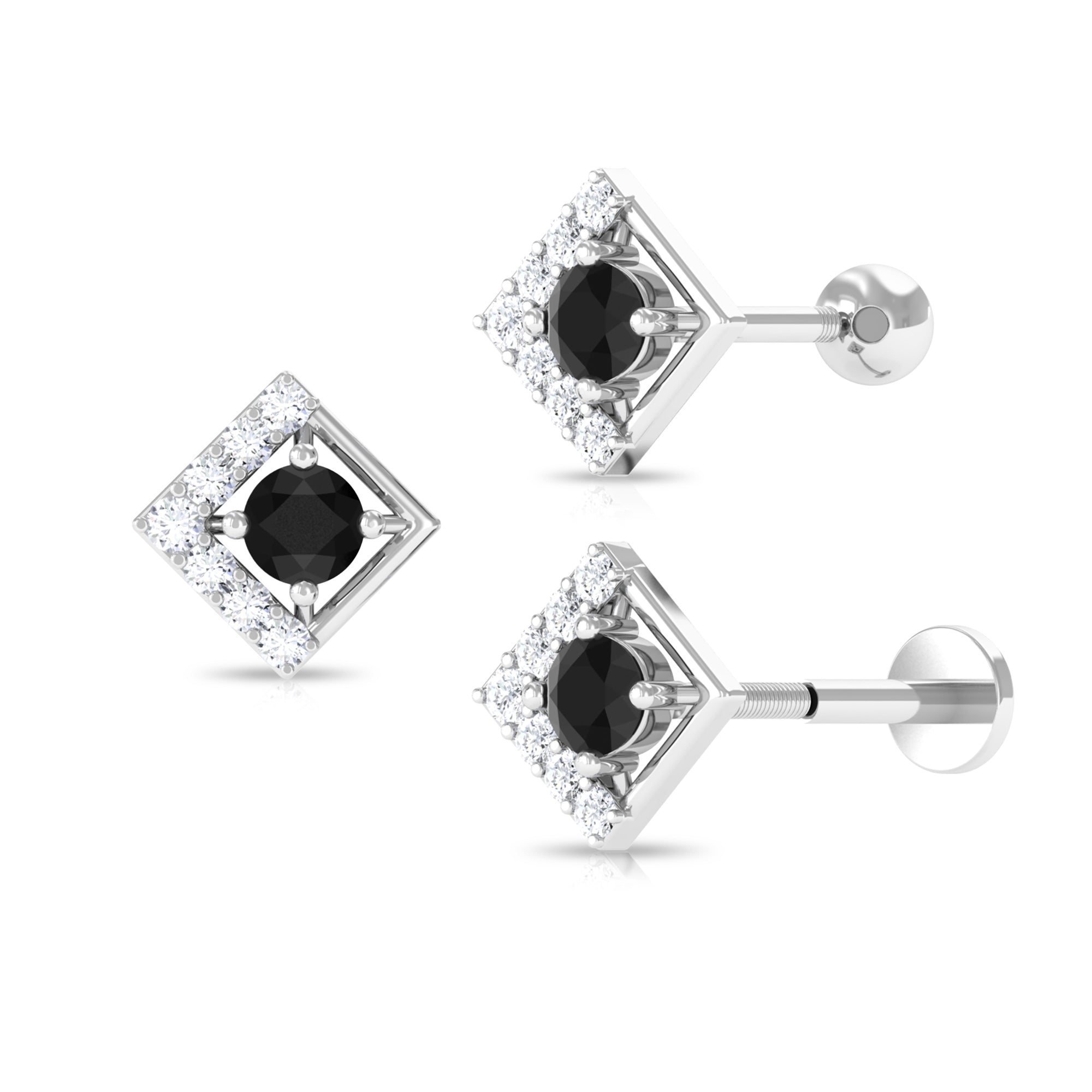 Black Diamond Square Geometric Earring with Moissanite Black Diamond - ( AAA ) - Quality - Rosec Jewels