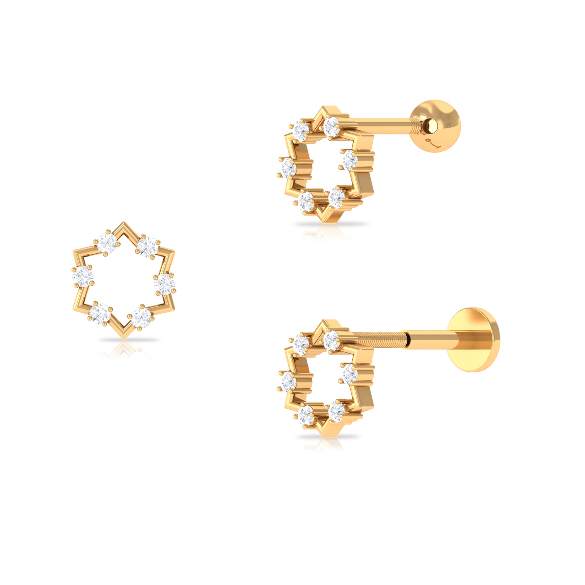 Unique Real Diamond Gold Star Earring for Cartilage Piercing Diamond - ( HI-SI ) - Color and Clarity - Rosec Jewels