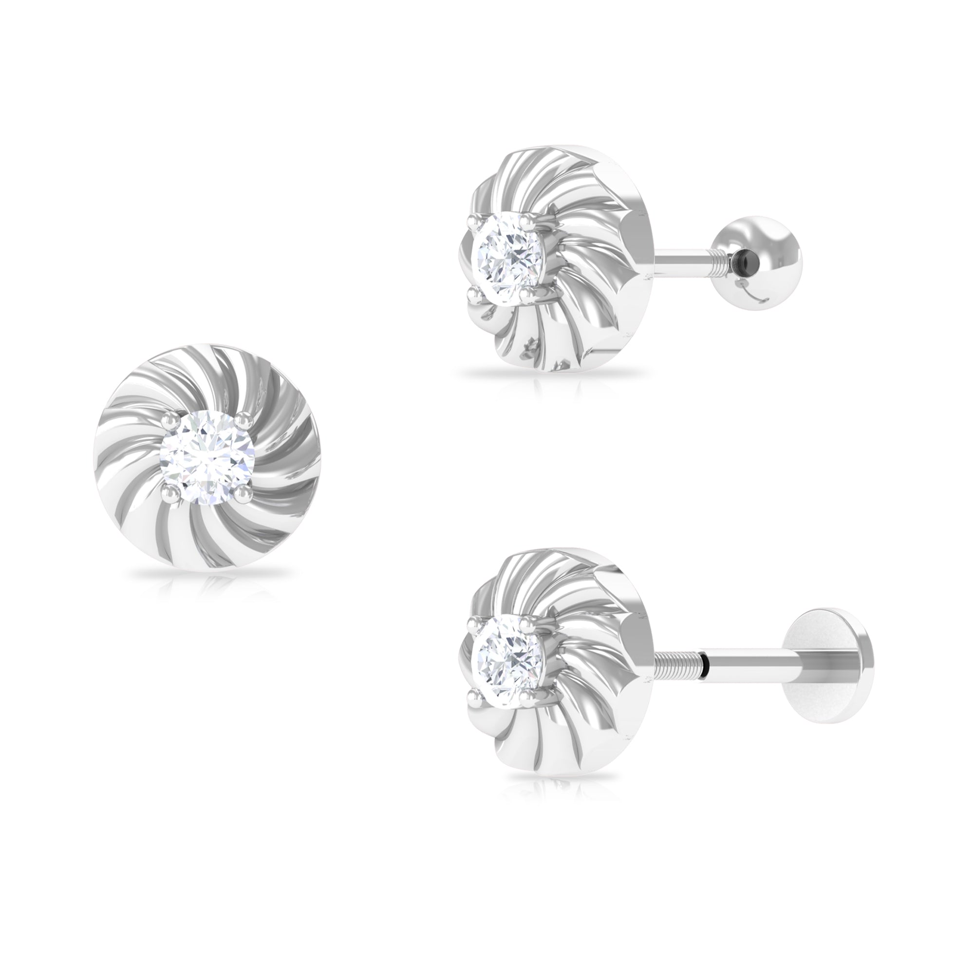 Round Moissanite Gold Swirl Earring for Helix Piercing Moissanite - ( D-VS1 ) - Color and Clarity - Rosec Jewels